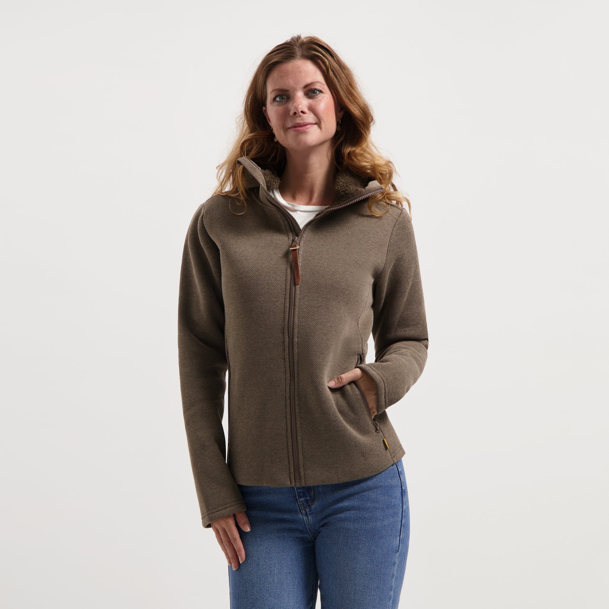 Macy Women - Outdoor cardigan - Fleece - Dark brown MV